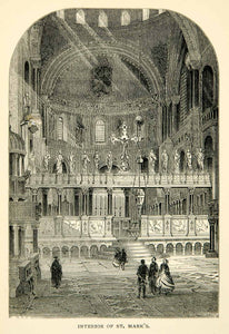1869 Wood Engraving Saint Marks Basilica Venice Italy Byzantine XEHA8