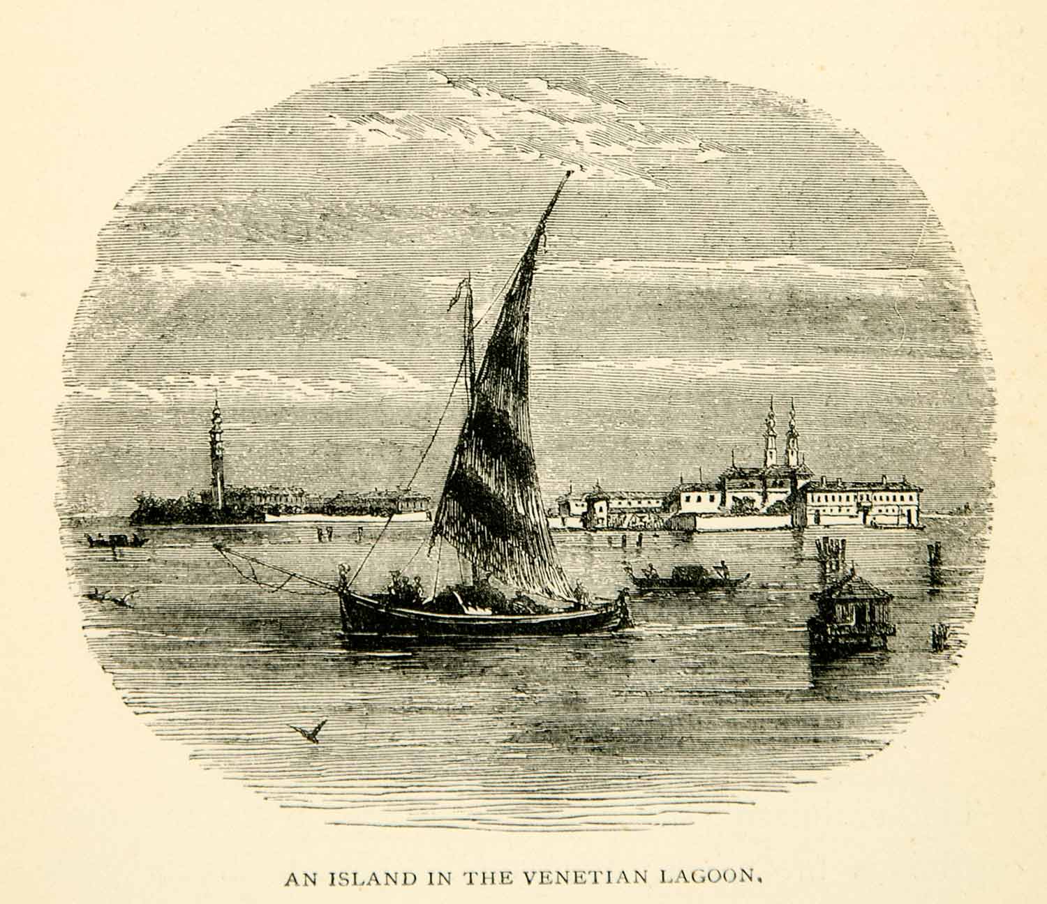 1869 Wood Engraving Islands Venetian Lagoon Venice Italy Europe Adriatic XEHA8