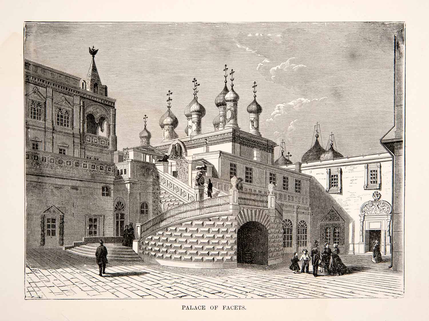 1880 Wood Engraving Palace Facet Architecture Kremlin Moscow Russia XEI1
