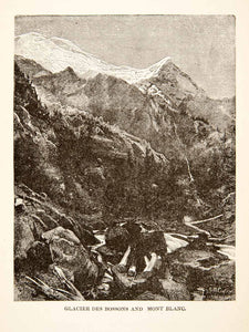 1881 Wood Engraving Glacier Des Bossons Mountain Blanc Switzerland XEI4