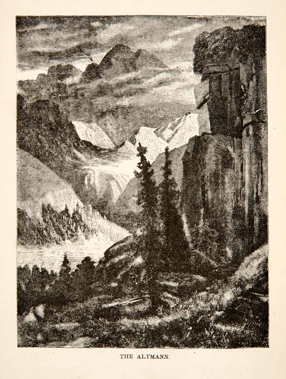 1881 Wood Engraving Altmann Mountain Range Appenzell Alps Switzerland XEI4