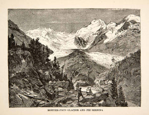 1881 Wood Engraving Morteratschi Glacier Piz Bernina Switzerland Alps XEI4