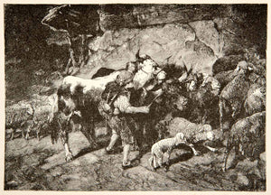 1881 Wood Engraving Cattle Sheep Shepherd Landscape Switzerland Wildlife XEI4