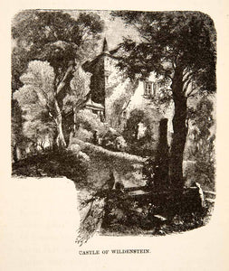1881 Wood Engraving Castle Wildenstein Bubendorf Switzerland Landscape XEI4