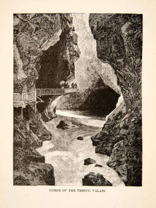 1881 Wood Engraving Gorge Trient Valais Switzerland Landscape Cave Historic XEI4