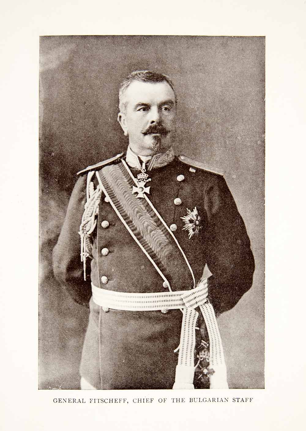 1913 Print Bulgarian General Fitscheff Chief Staff Uniform Military XEI7