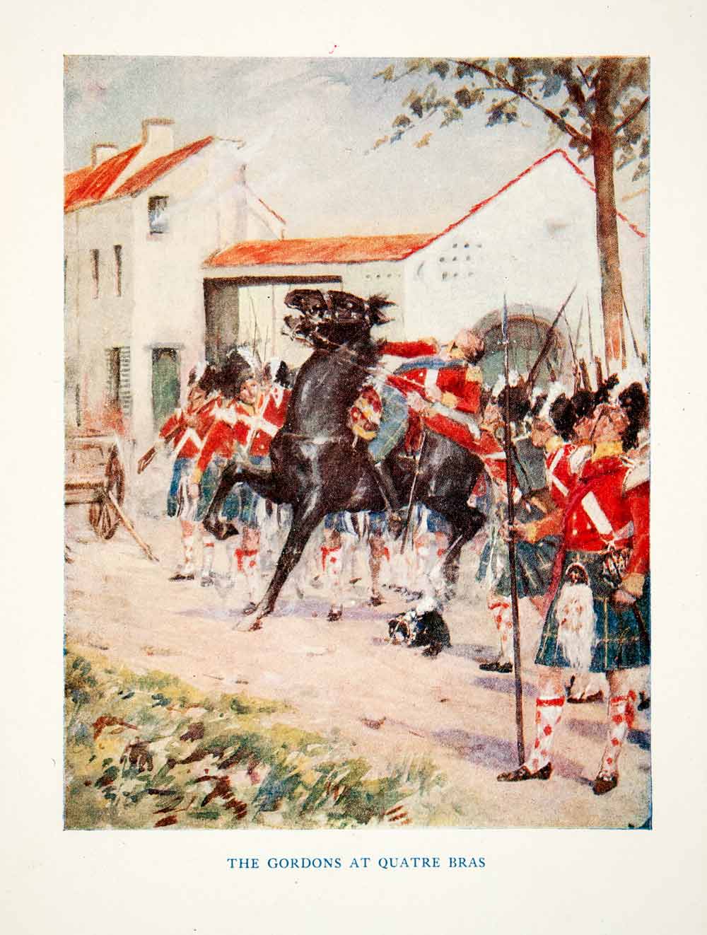1920 Color Print Gordons Battle Quatre Bras Belgium Horse Soldier Army XEI8