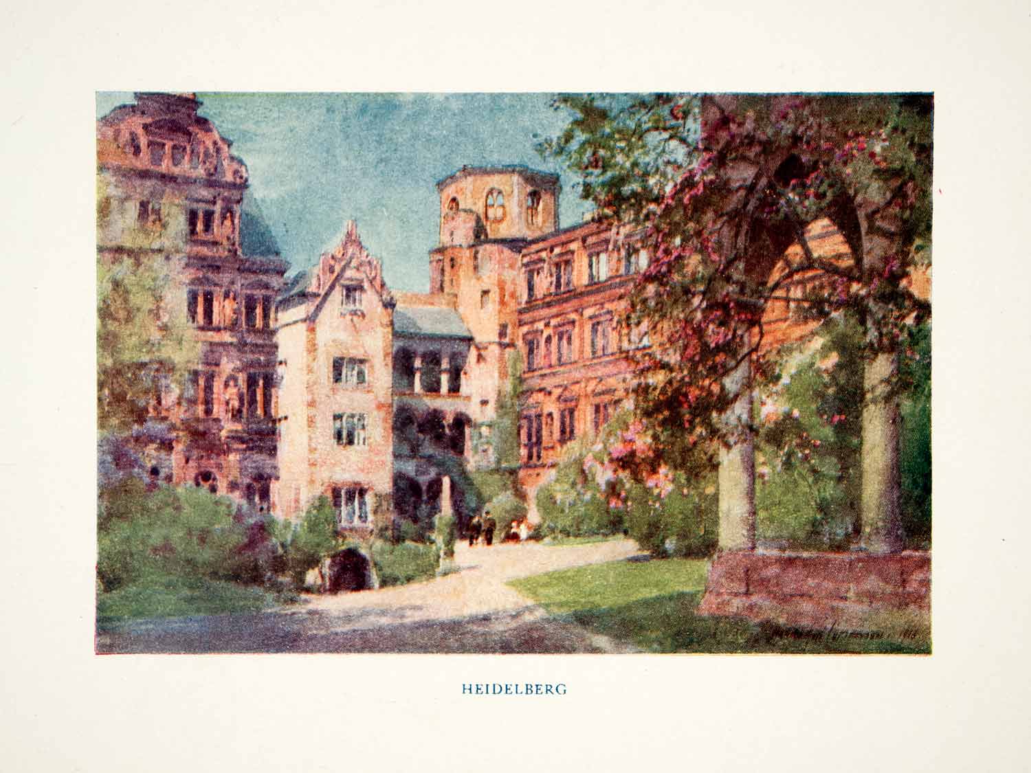 1920 Color Print Heidelberg Germany Baden Wurttemberg Cityscape Baroque XEI8