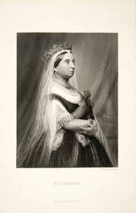 1881 Steel Engraving British England Queen Victoria Royalty Portrait Crown XEI9