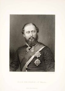 1881 Steel Engraving Royal Prince Wales Military Uniform Badge Portrait XEI9