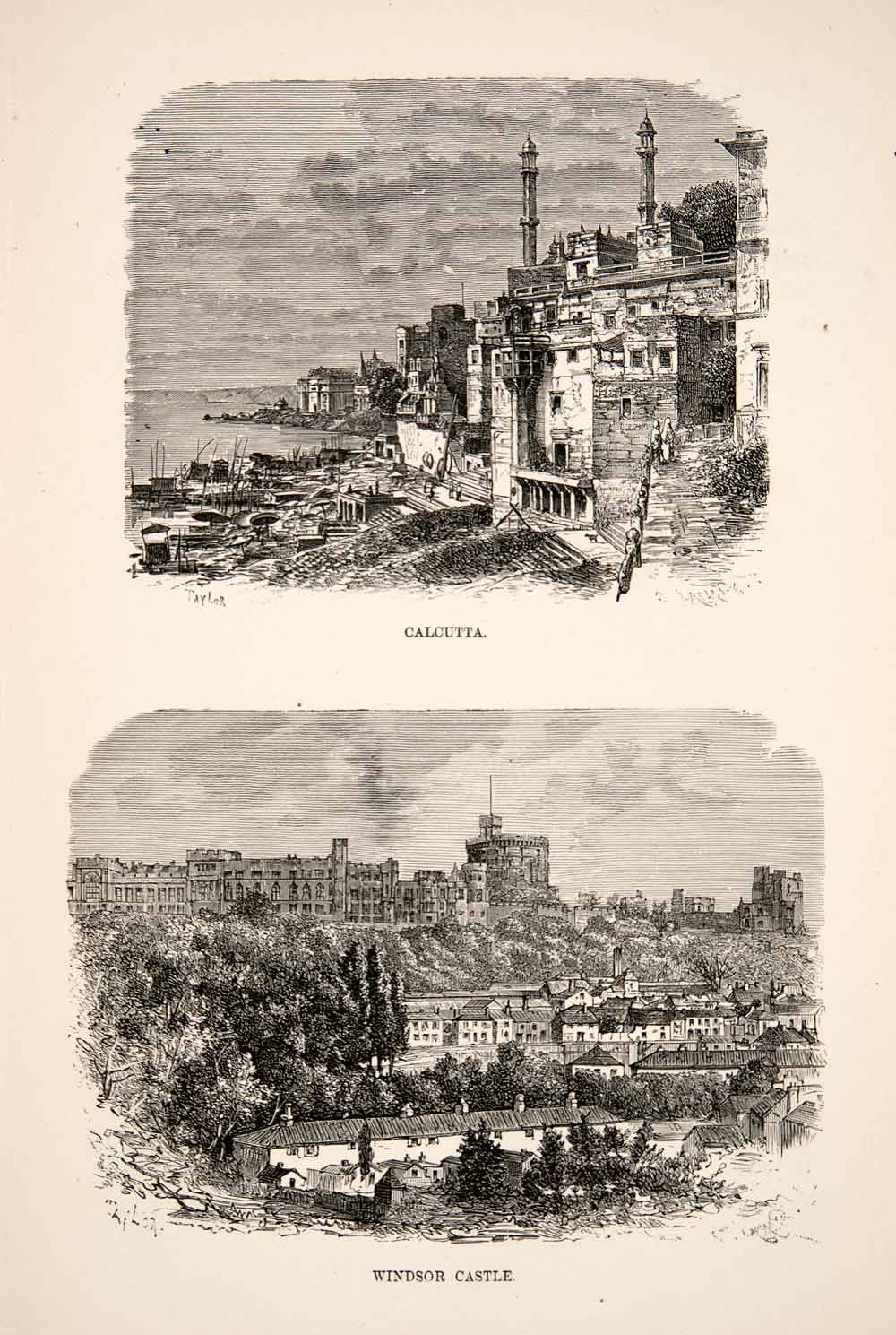 1881 Wood Engraving Calcutta Bengal India Coastal Cityscape Windsor Castle XEI9
