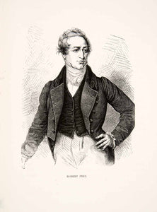 1881 Wood Engraving Robert Peel Portrait British Politician Statesman XEI9