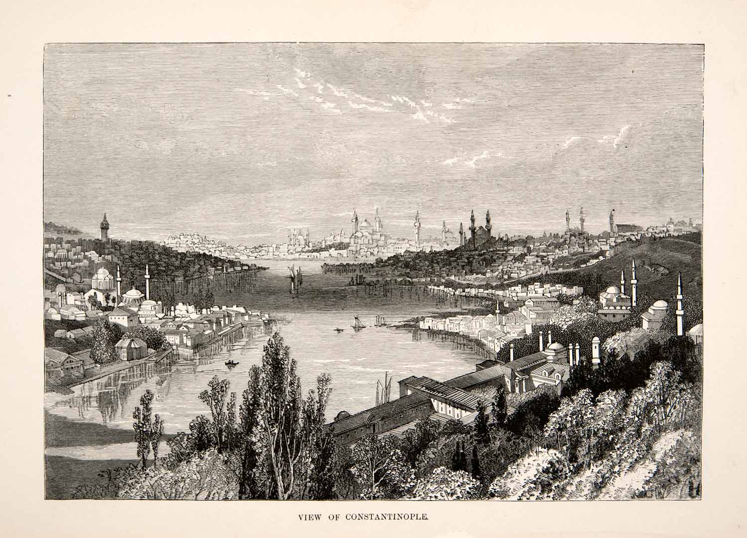 1881 Wood Engraving Ancient Constantinople Turkey Cityscape Historic Image XEI9