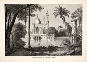 1881 Wood Engraving Grand Mogul Palace Park Architecture Historic Landmark XEI9