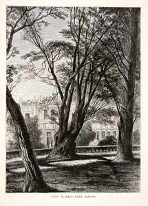 1881 Wood Engraving Hyde Park London England Landscape Historic Landmark XEI9