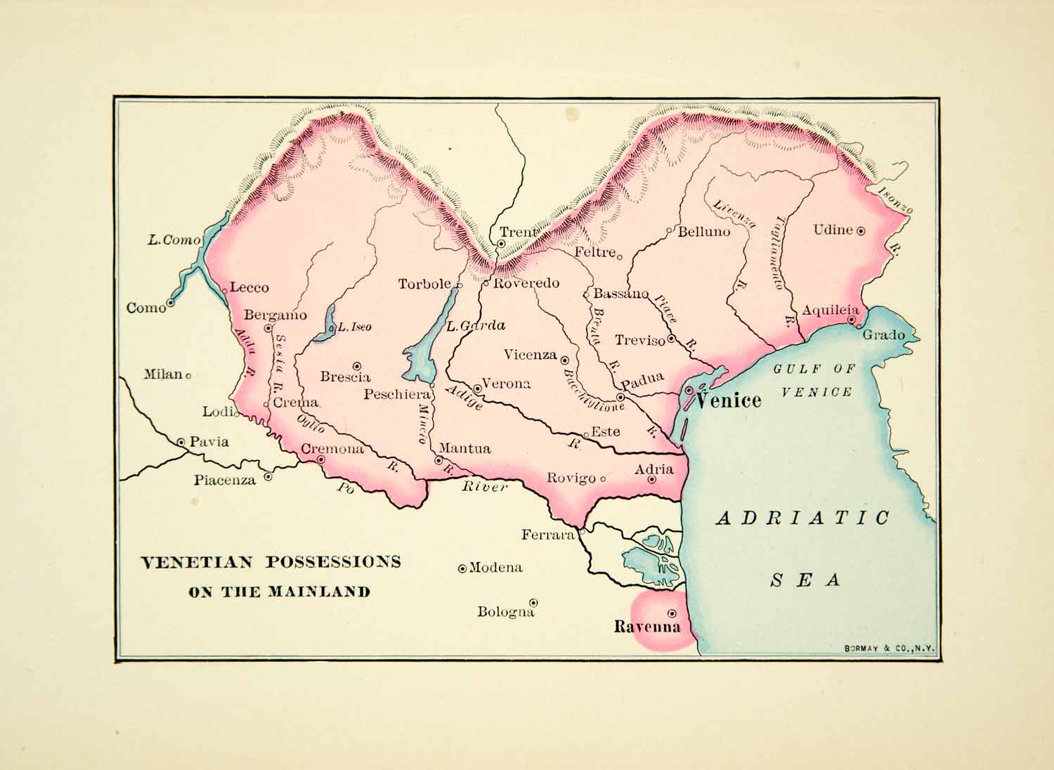 1905 Print Map Venetian Possessions Mainland Venice Adriatic Sea XEIA3