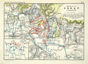 1873 Photolithographed Map Battle Sedan September Franco German War French XEIA7