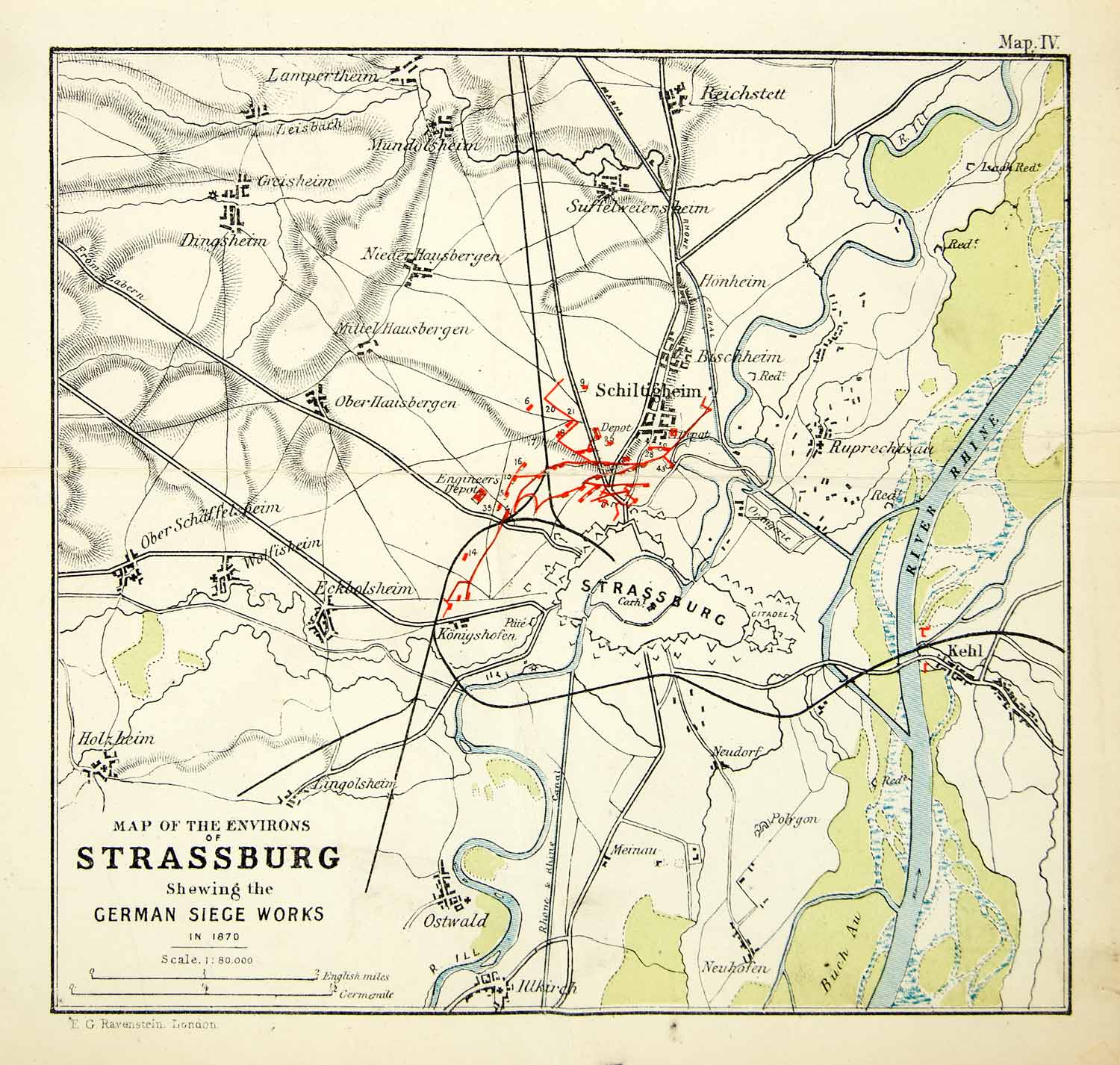 1873 Photolithographed Map Strasbourg Franco German Prussian War Siege XEIA7