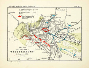 1873 Photolithographed Map Combat Weissenburg Franco German War Prussian XEIA7