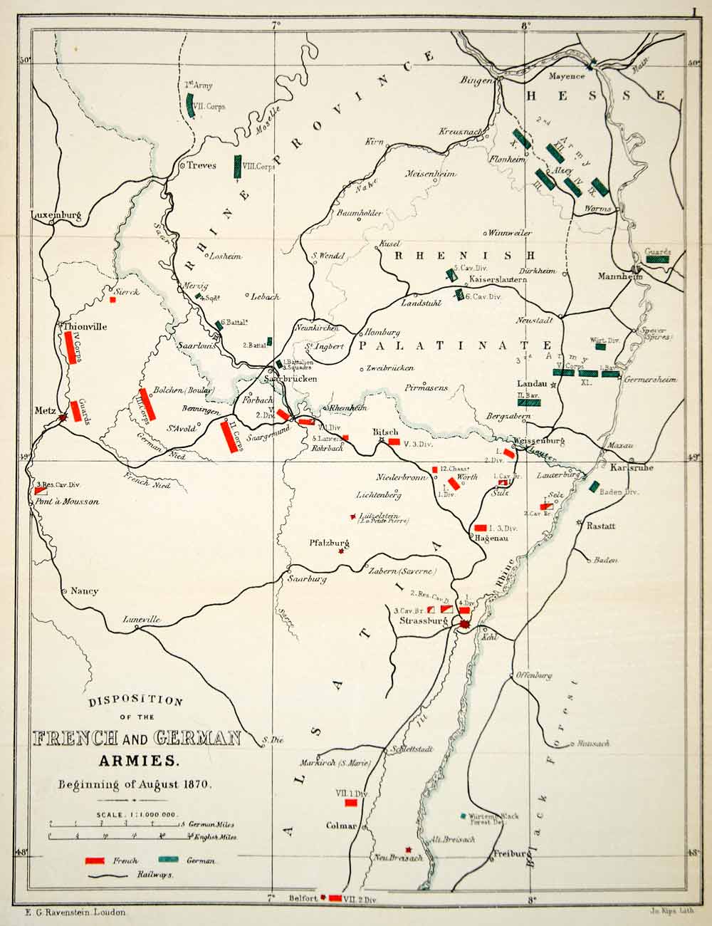 1873 Photolithographed Map Franco Prussian War Armies French German 1870 XEIA7