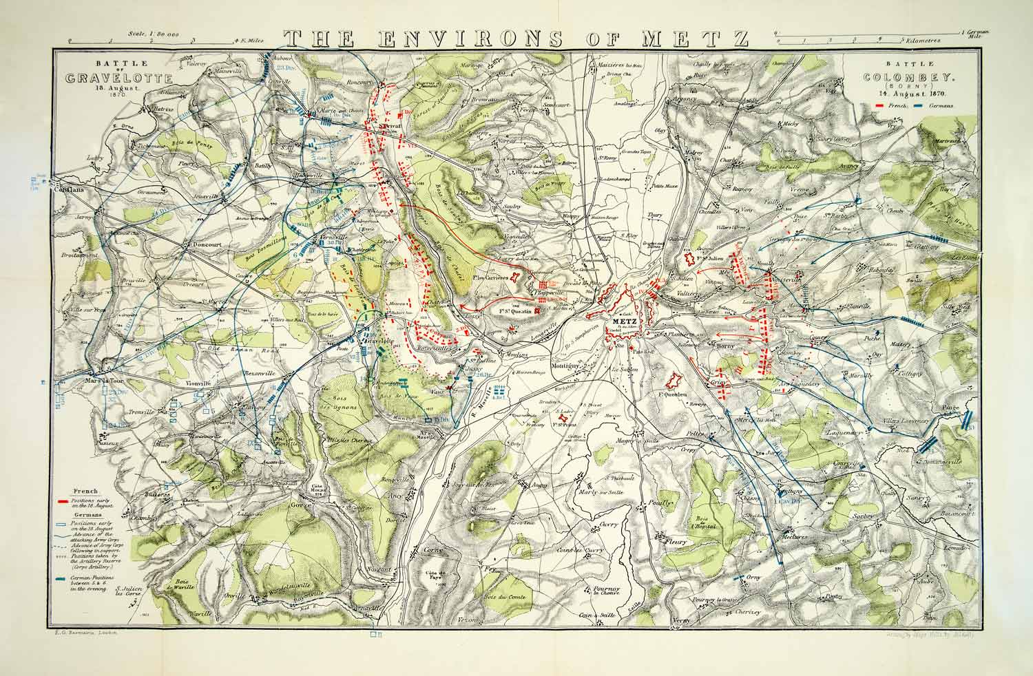 1873 Photolithographed Map Metz Germany Battles Franco German Prussian War XEIA7