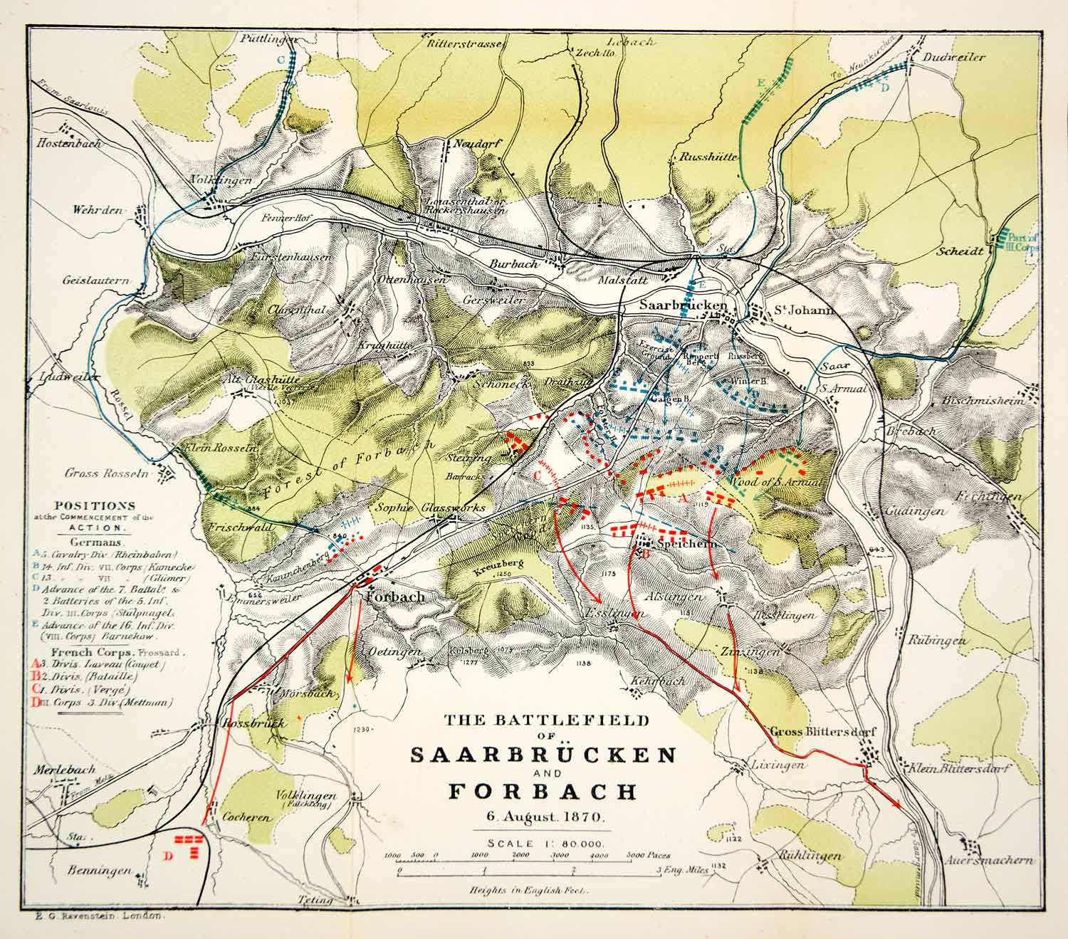 1873 Photolithographed Map Saarbrucken Forbach Franco Prussian War Battle XEIA7