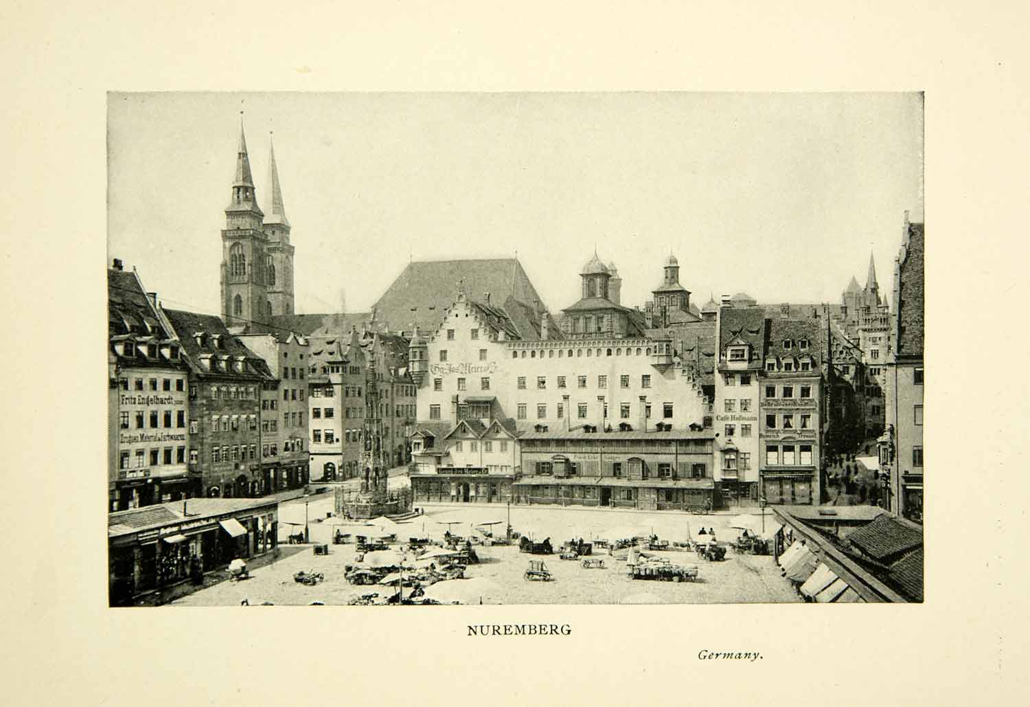1902 Print Nuremberg Germany Deutschland Bavaria Cityscape Square XEIA9