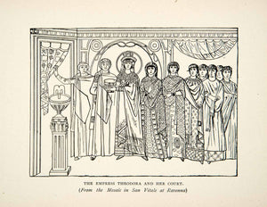 1908 Wood Engraving Empress Theodora Court San Vitale Ravenna Turkey XEJ3