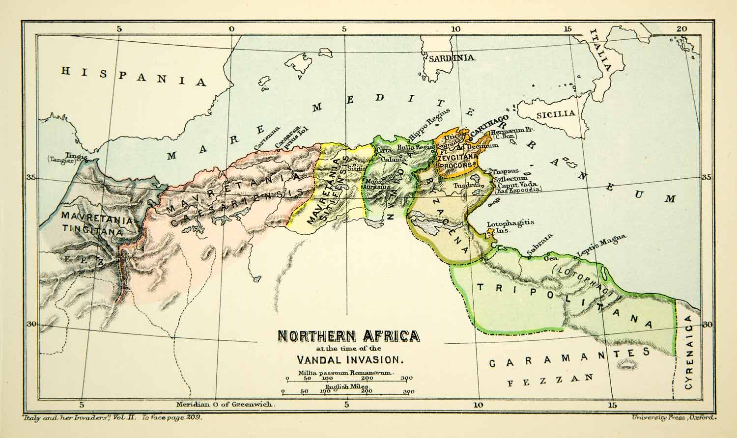 1892 Photolithographed Map Northern Africa Vandal Invasion Byzacena XEJA4