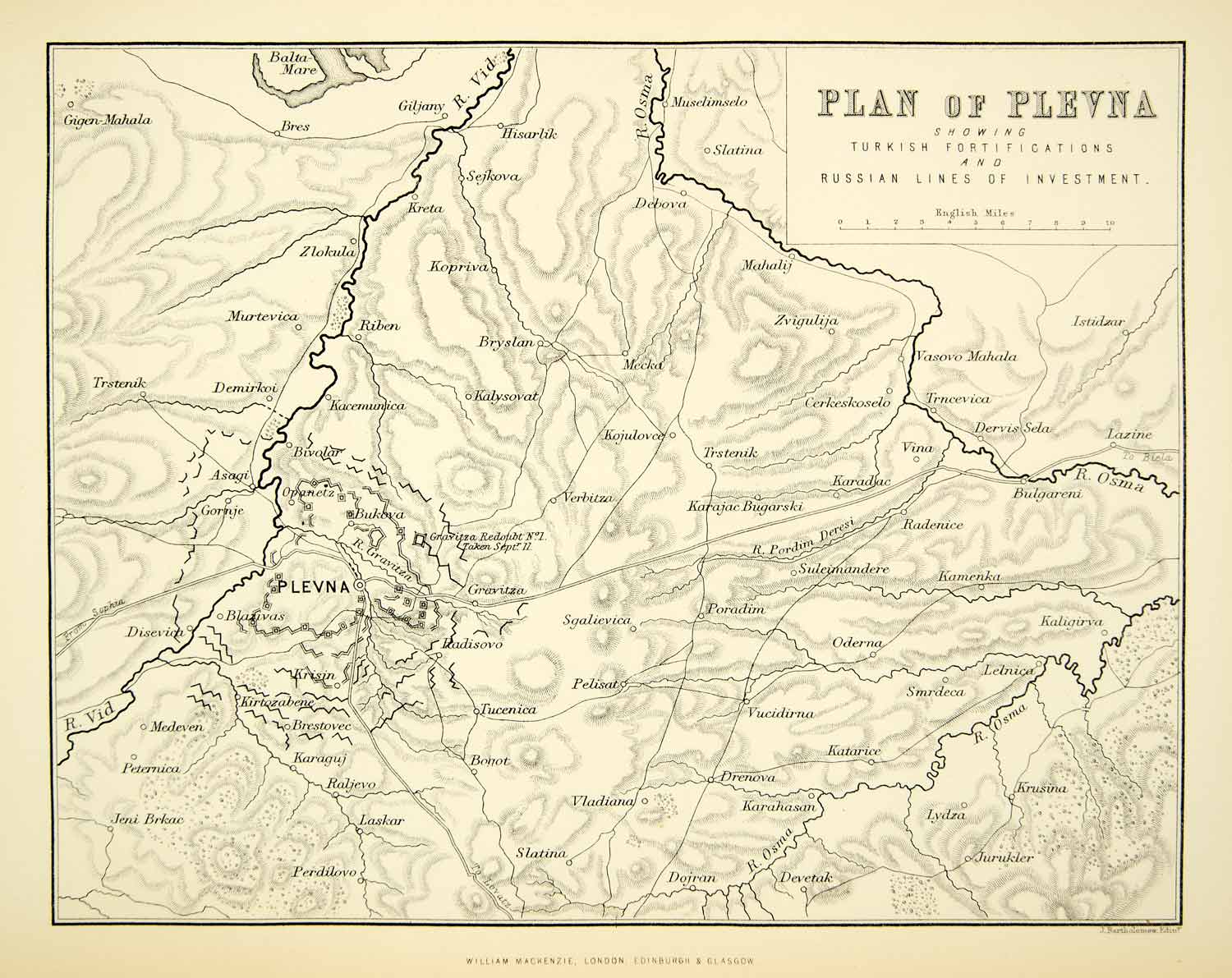 1878 Photolithographed Map Plevna Area Russo Turkish War Bulgaria Siege XEJA5