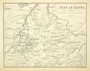 1878 Photolithographed Map Plevna Area Russo Turkish War Bulgaria Siege XEJA5