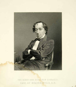 1878 Steel Engraving Benjamin Disraeli United Kingdom Prime Minister XEJA5