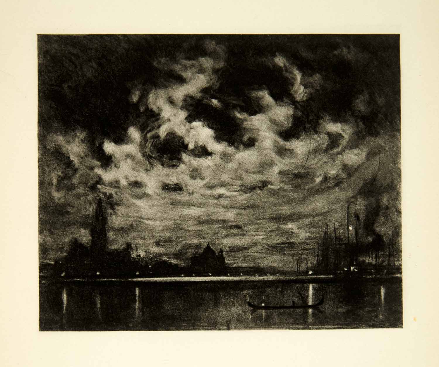1905 Photogravure Venetian Lagoon Midnight Ship Joseph Pennell Boat XEJA6