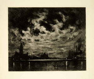 1905 Photogravure Venetian Lagoon Midnight Ship Joseph Pennell Boat XEJA6