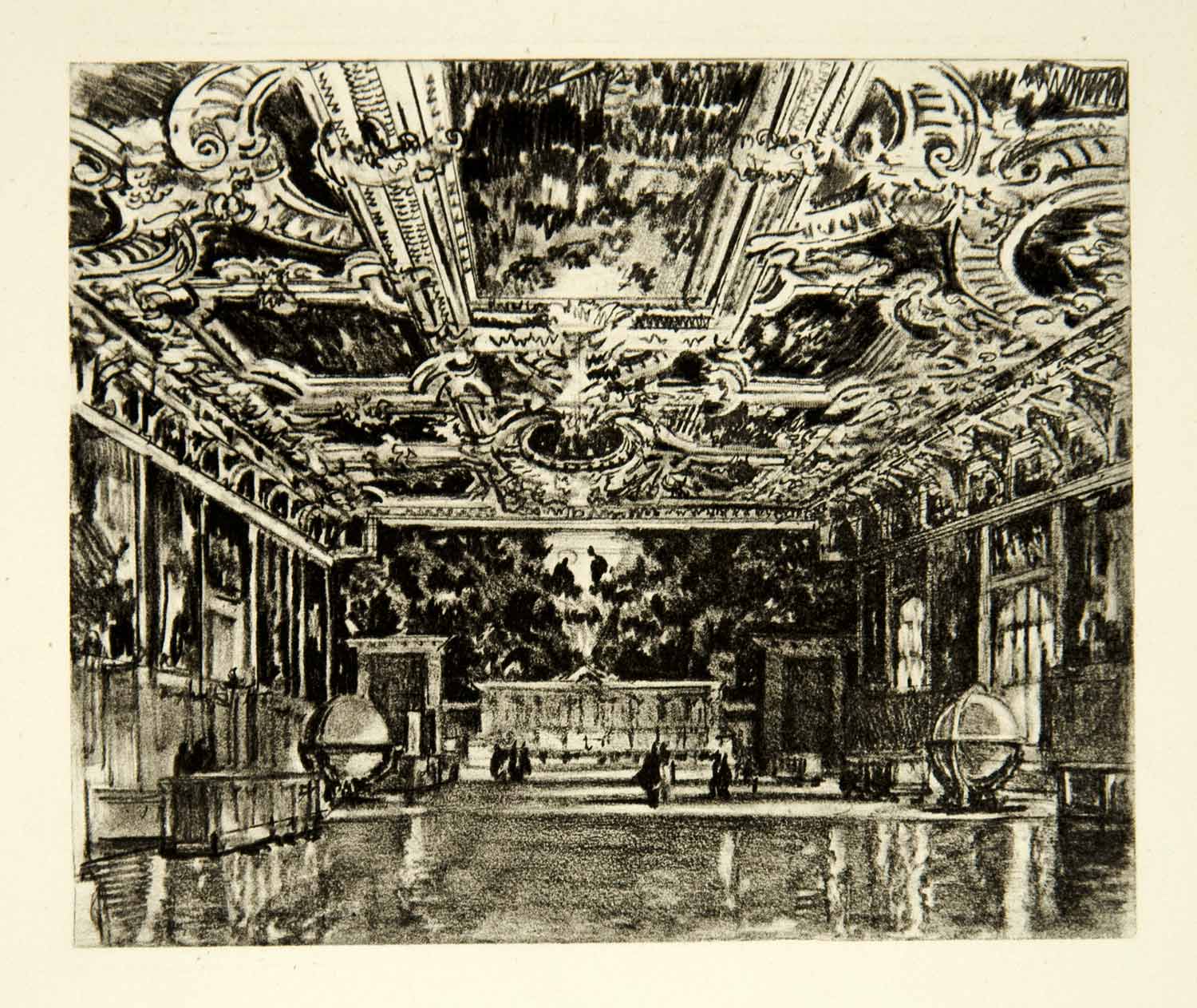 1905 Photogravure Hall Globes Ducal Palace Venice Architecture Joseph XEJA6