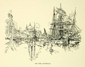 1905 Print Giudecca Canal Venice Italy Joseph Pennell Sailing Ship XEJA6 - Period Paper
