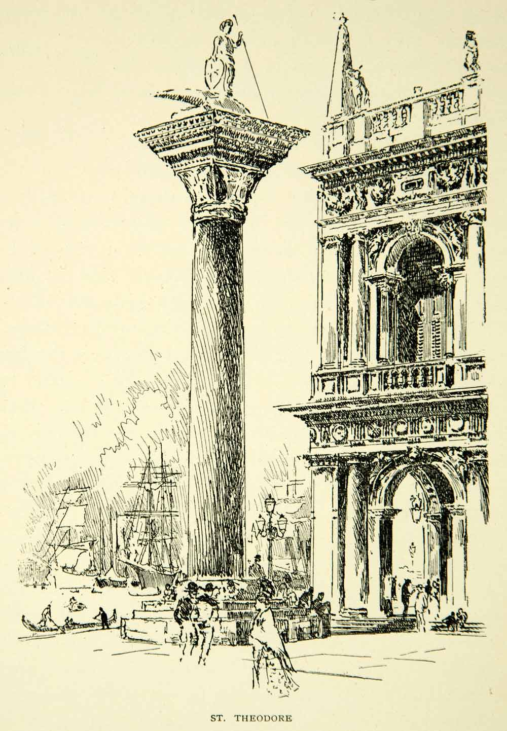 1905 Print Saint Theodore Statue Venice Italy Joseph Pennell Art XEJA6