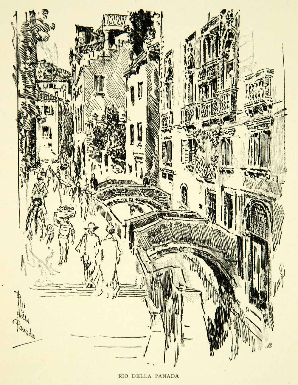 1905 Print Rio Della Panada Venice Canal Bridge Joseph Pennell Art XEJA6