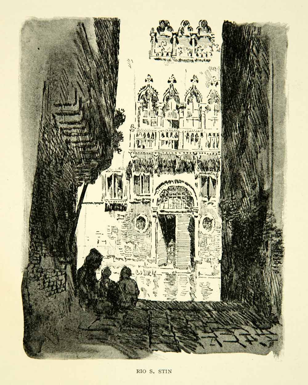 1905 Print Rio de San Stin Canal Venice Italy Joseph Pennell Art XEJA6