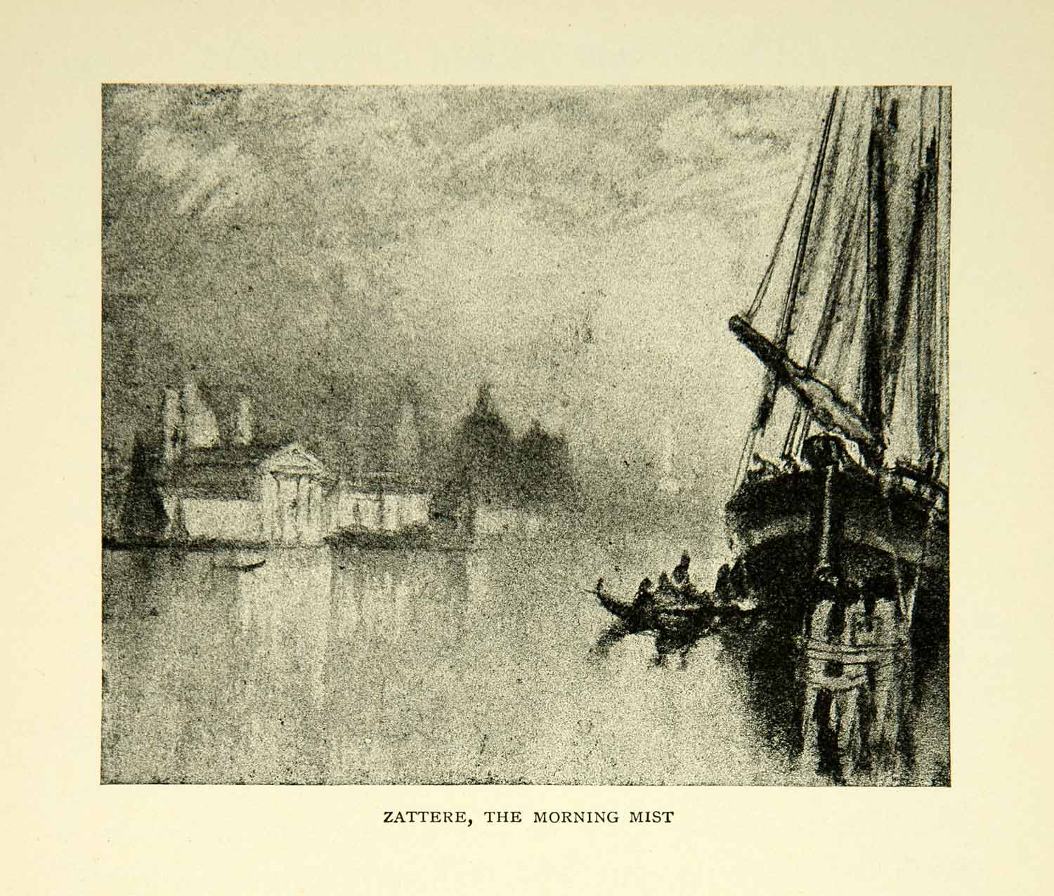 1905 Print Zattere Venice Italy Morning Mist Scene Boat Ship Joseph XEJA6