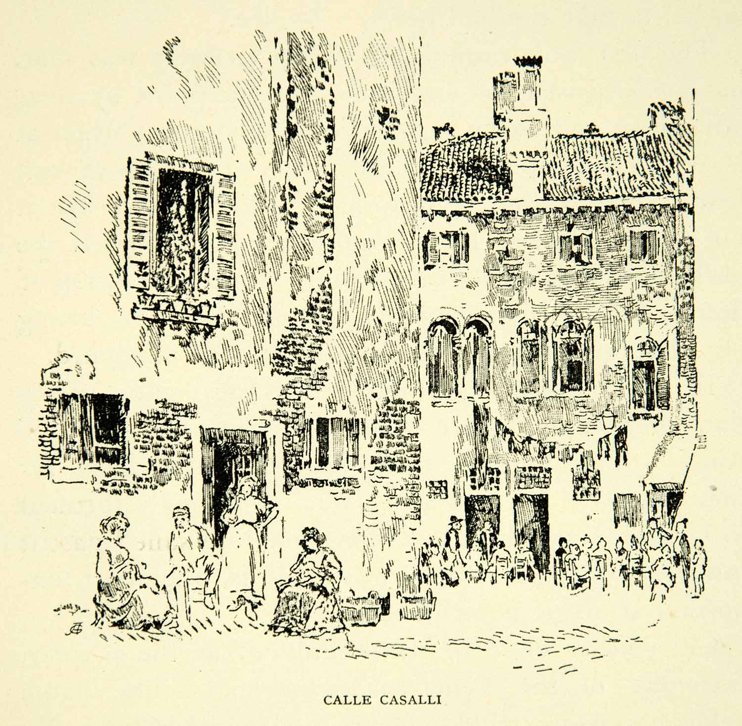 1905 Print Calle Casalli Venice Street Scene Joseph Pennell Art XEJA6