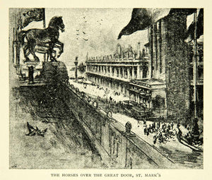 1905 Print Horse Statues St. Mark's Basilica San Marco Venice Joseph XEJA6