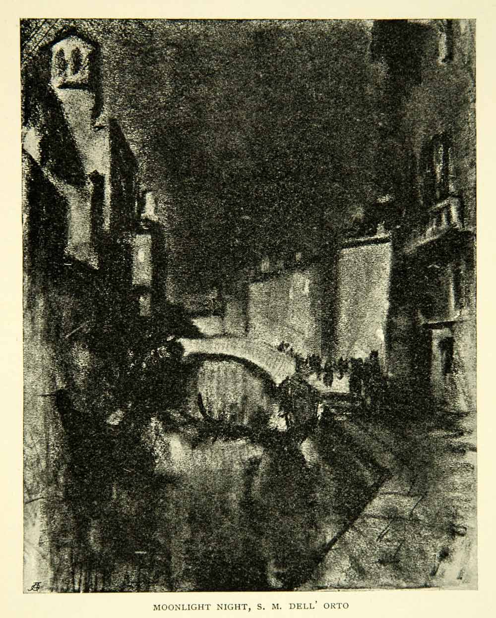 1905 Print Madonna dell'Orto Church Venice Night Canal Bridge Joseph XEJA6