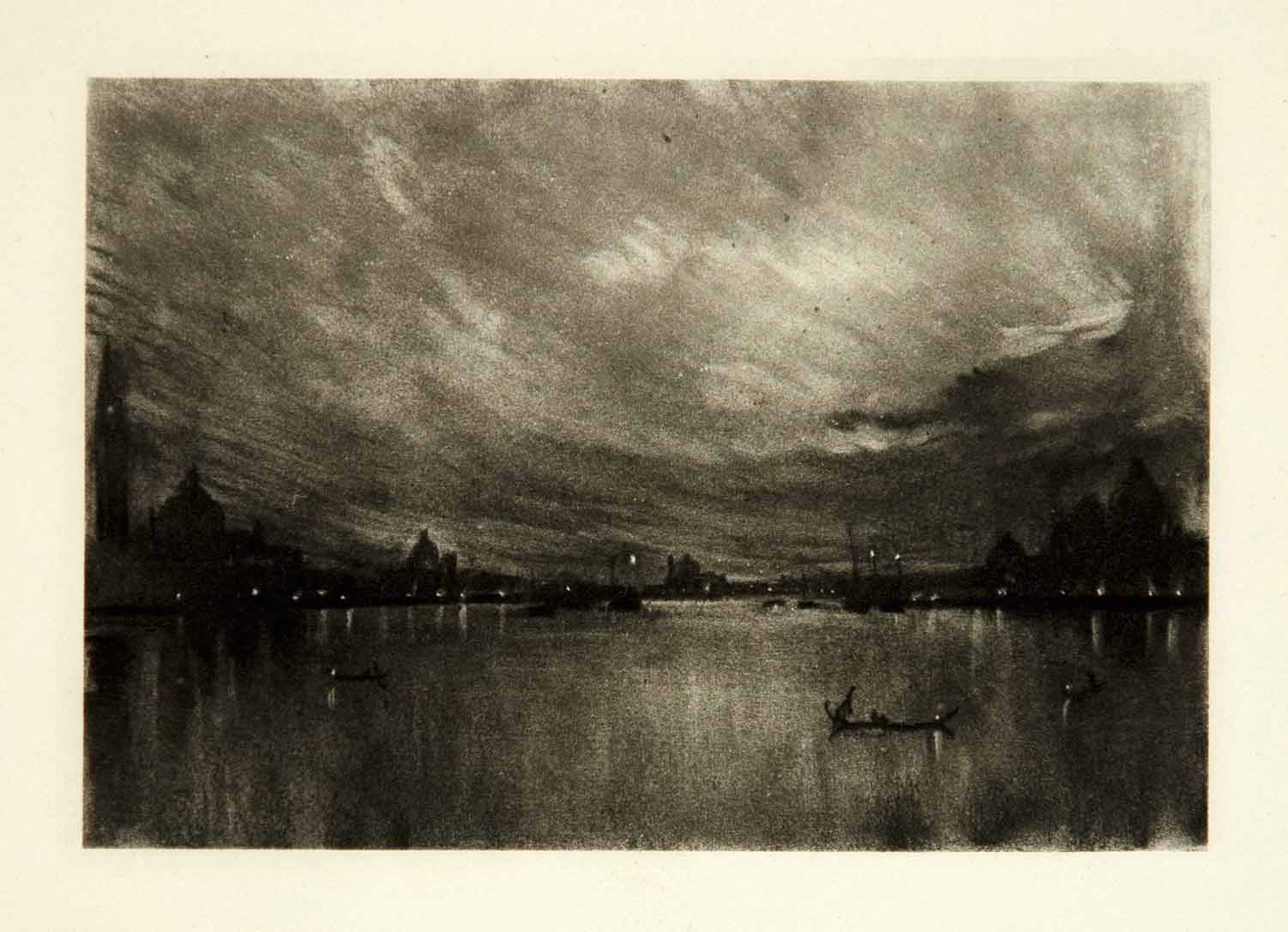 1905 Photogravure Venice Lagoon Cityscape Nighttime Sky View Joseph XEJA6