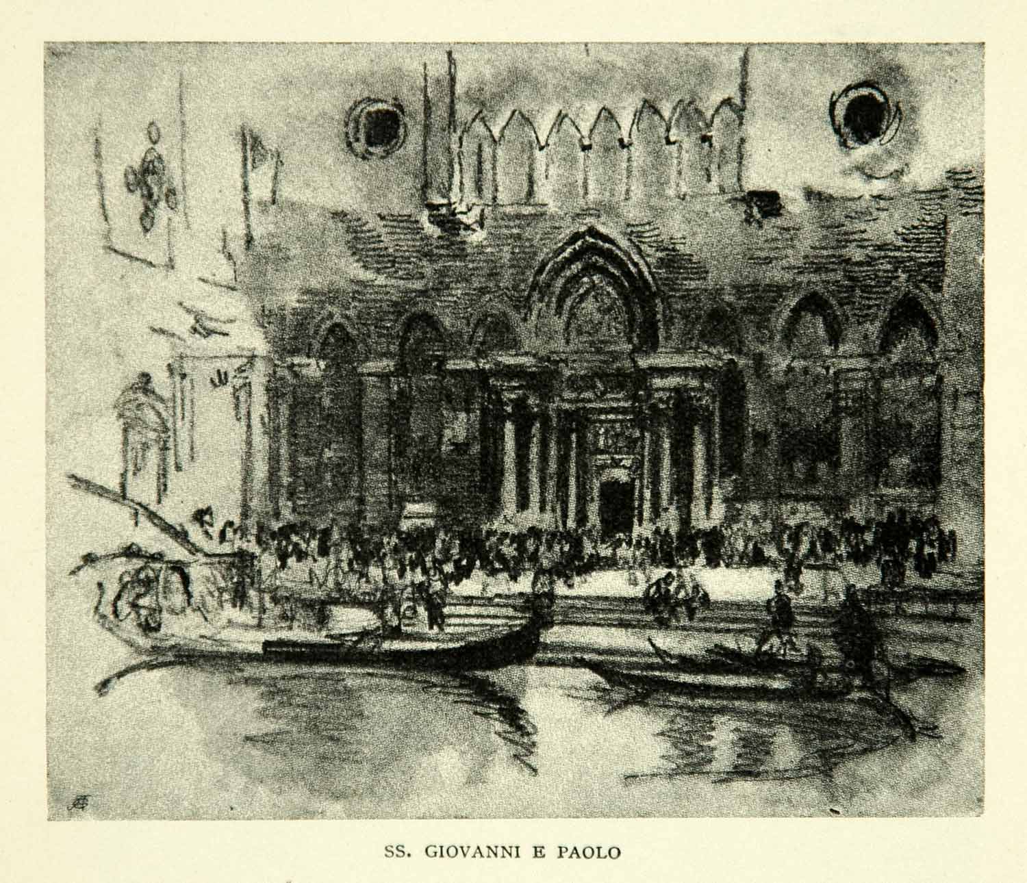 1905 Print Basilica San Santi Giovanni Paolo Church Canal Venice Joseph XEJA6