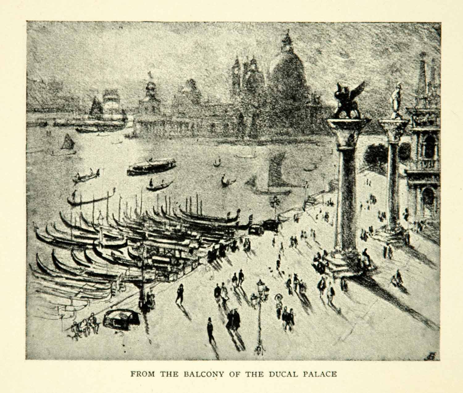 1905 Print Venice View Palazzo Ducale Doge's Palace Grand Canal Joseph XEJA6