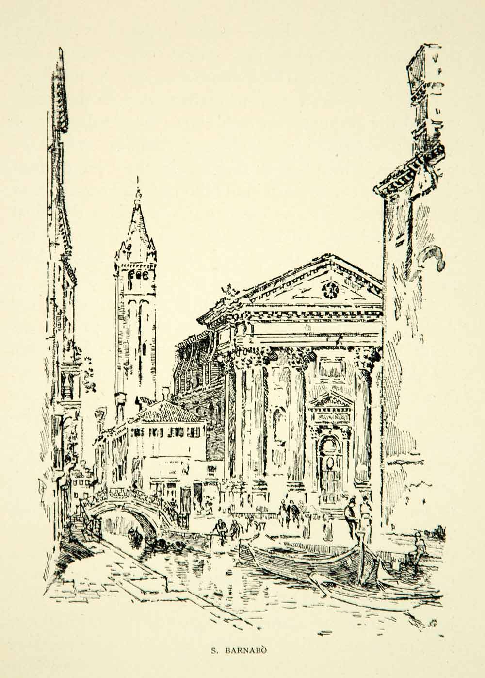 1905 Print San Barnaba Church Canal Venice City Architecture Joseph XEJA6