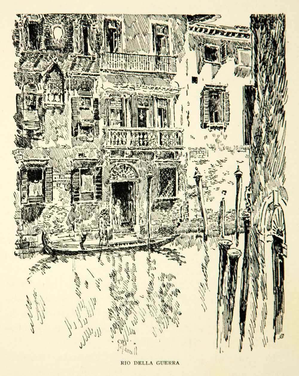 1905 Print Rio della Guerra Canal Venice City Architecture Joseph Pennell XEJA6