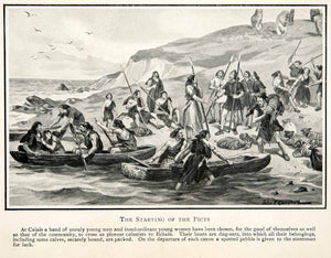 1909 Print Picts Tribe Canoe Calf Spear Calais Britain Pioneer Prehistory XEK3