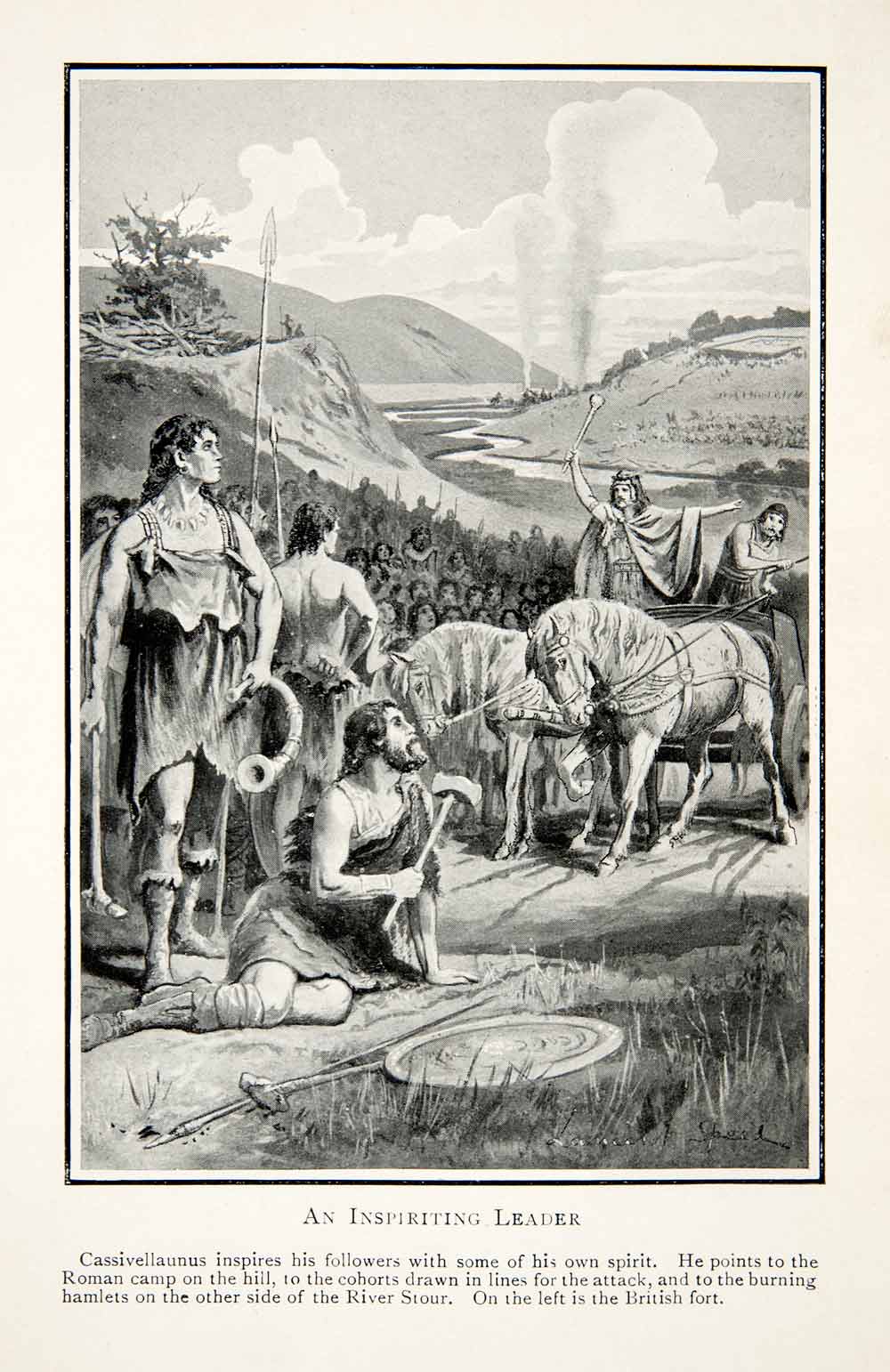 1909 Print Cassivellanus Chariot Roman Fort Soldiers Army Landscape General XEK3